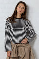 Unite Black White Stripe Long Sleeve Contrast Binding Boxy Tee