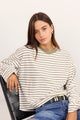 Unite Khaki White Stripe Long Sleeve Contrast Binding Boxy Tee