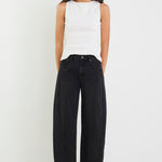 Varsity Black Wash Forward Seam Barrel Jeans