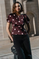 Uplifting Plum Polka Dot Satin Short Sleeve Top