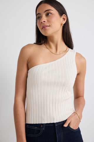 Urban Cream One Shoulder Rib Knit Top