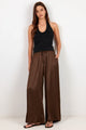 Canyon Chocolate Elastic Waist Satin Wide Leg Pants