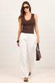 Wellness White Linen Pull On Wide Leg Pants