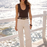 Zoey Ecru High Rise Wide Leg Pocket Jean