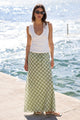 Drifter Avocado Check Chiffon Tie Waist Bias Maxi Skirt