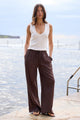Wellness Dark Chocolate Linen Pull On Wide Leg Pants
