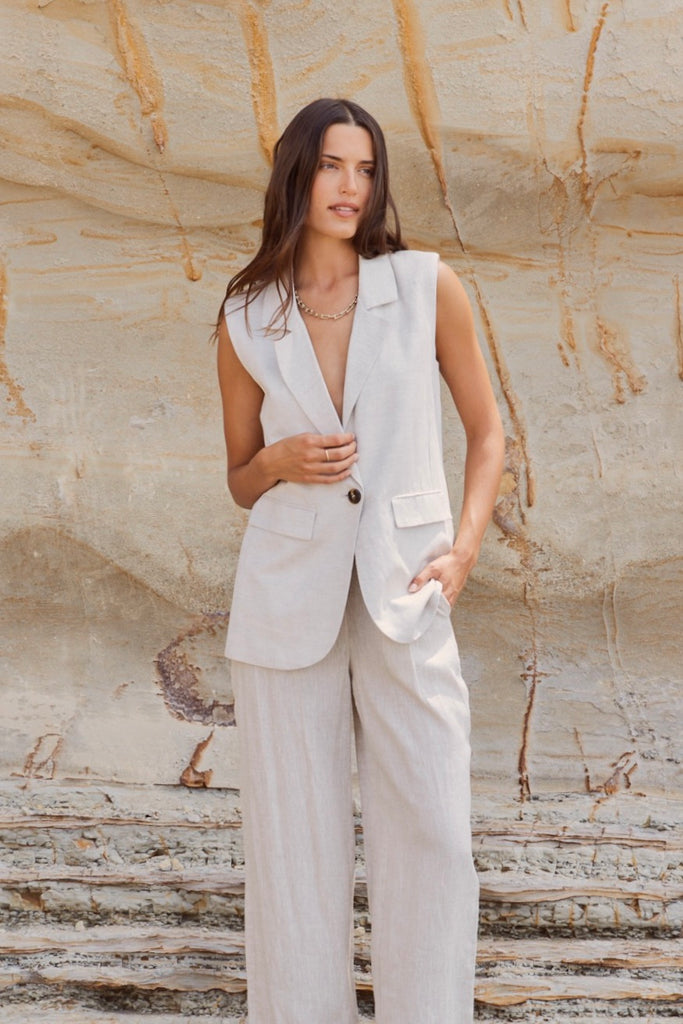 Shop Natural Linen Vest | Flo & Frankie