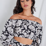 Versitile Black And White Floral Cropped Elastic Top WW Top Georgia Mae   