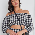 Versitile Black And White Gingham Cropped Elastic Top WW Top Georgia Mae   