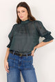 Verse Petrol Sheer High Neck Short Sleeve Top