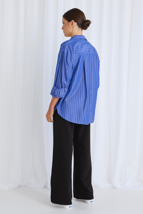 Shop You Got This Deep Blue Stripe Oversized Shirt Flo Frankie