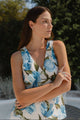 Vienna Blue Vintage Floral V Neck Sleeveless Top