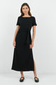 Vortex Black Short Sleeve Waist Tie Knit Tee Shirt Dress