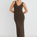 Voyage Khaki Crochet Knit Maxi Dress