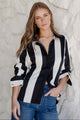 Solidify Black White Stripe Fitted Puff Sleeve LS Shirt