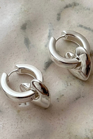 Wave Recycled Chunky Heart Hoops Silver Plated EOL Earrings