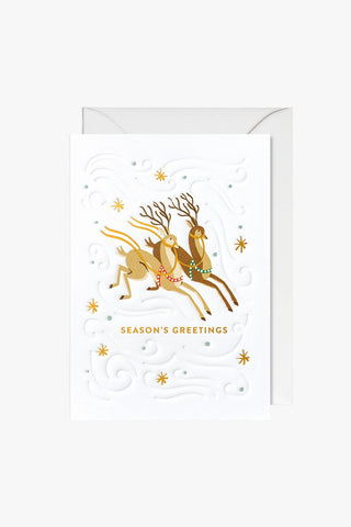 White Gold Reindeer Mini Christmas Card HW Christmas Oxted   
