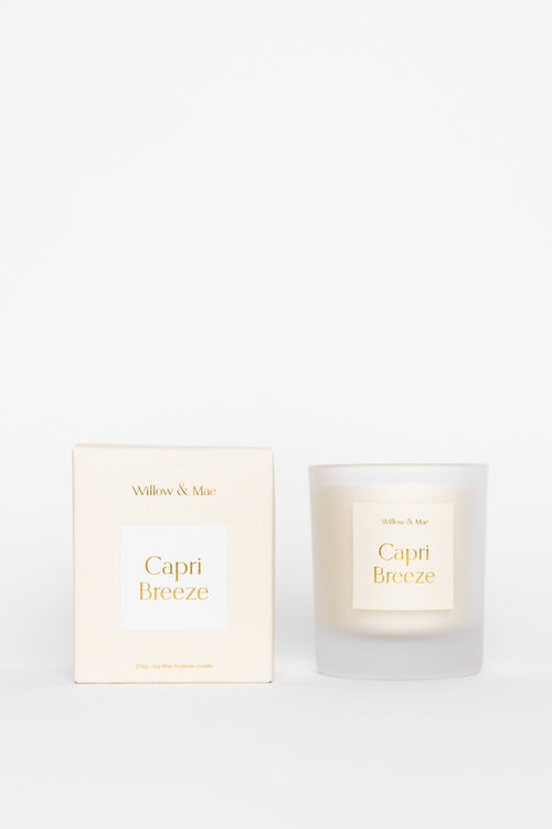 Willow & Muo Capri Breeze candle and packaging on a white background
