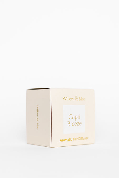 Capri Breeze aromatic car diffuser packaging on a white background
