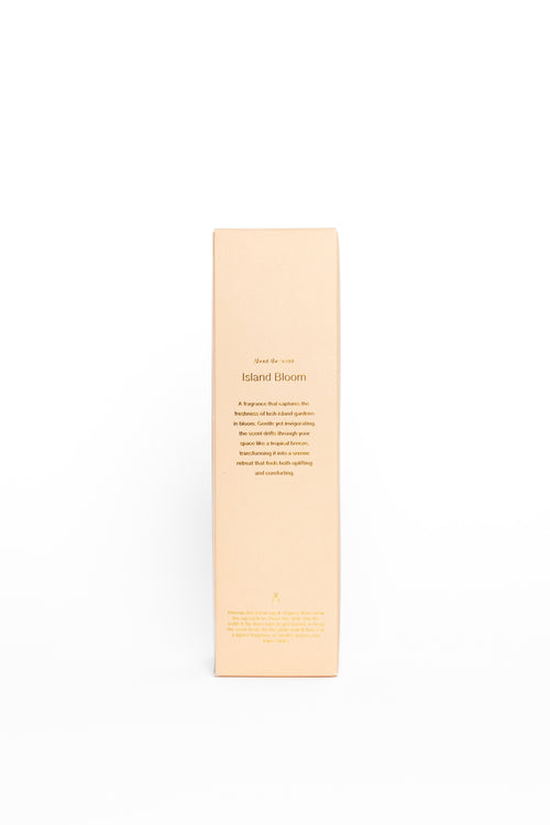 Beige product packaging with text on a white background