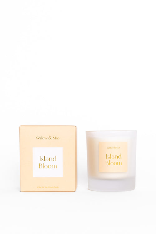 Willow & Vine Island Bloom candle and packaging on a white background