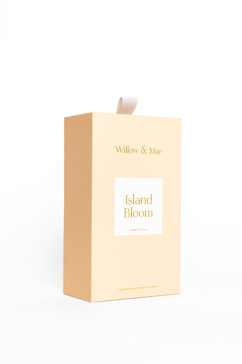 Willow & Mac Island Bloom perfume packaging on a white background