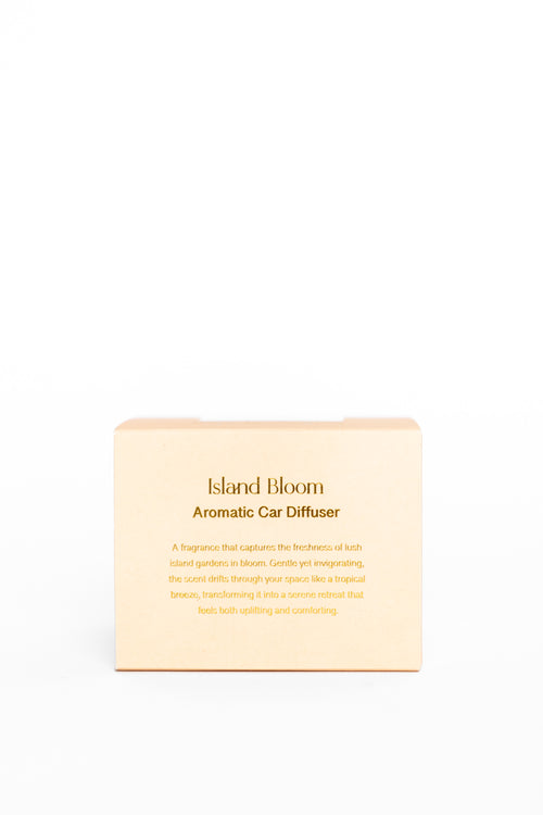 Island Bloom Aromatic Car Diffuser packaging on a white background