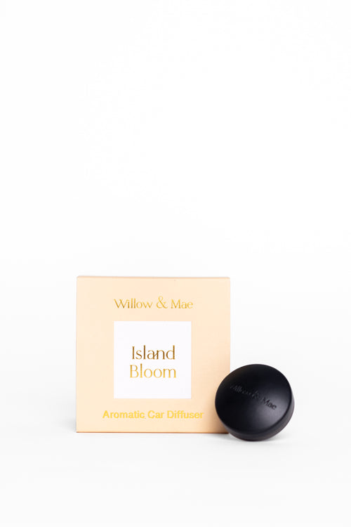 Willow & Me Island Bloom aromatic car diffuser packaging on a white background