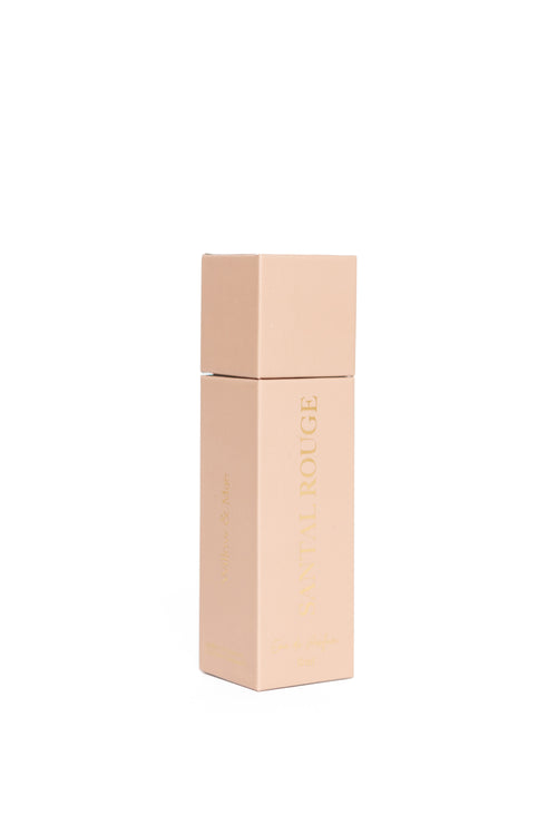 Beige lipstick case on a white background