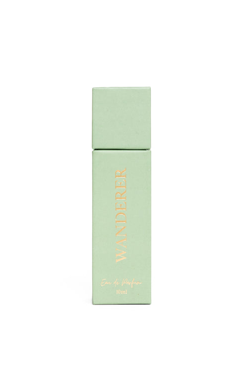 Mint green cosmetic box with brand name on a white background