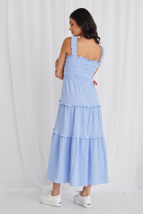 Strappy to be here denim blue maxi clearance dress