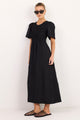 Wren Black Linen Blend SS Shirred Bodice Midi Dress