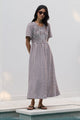 Wren Chocolate Gingham SS Shirred Bodice Midi Dress