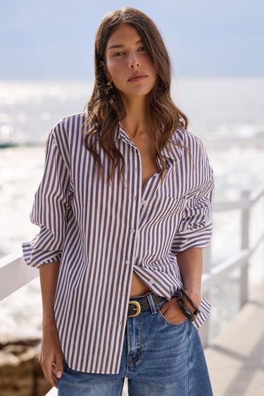 You Got This Chocolate Stripe Oversized Shirt