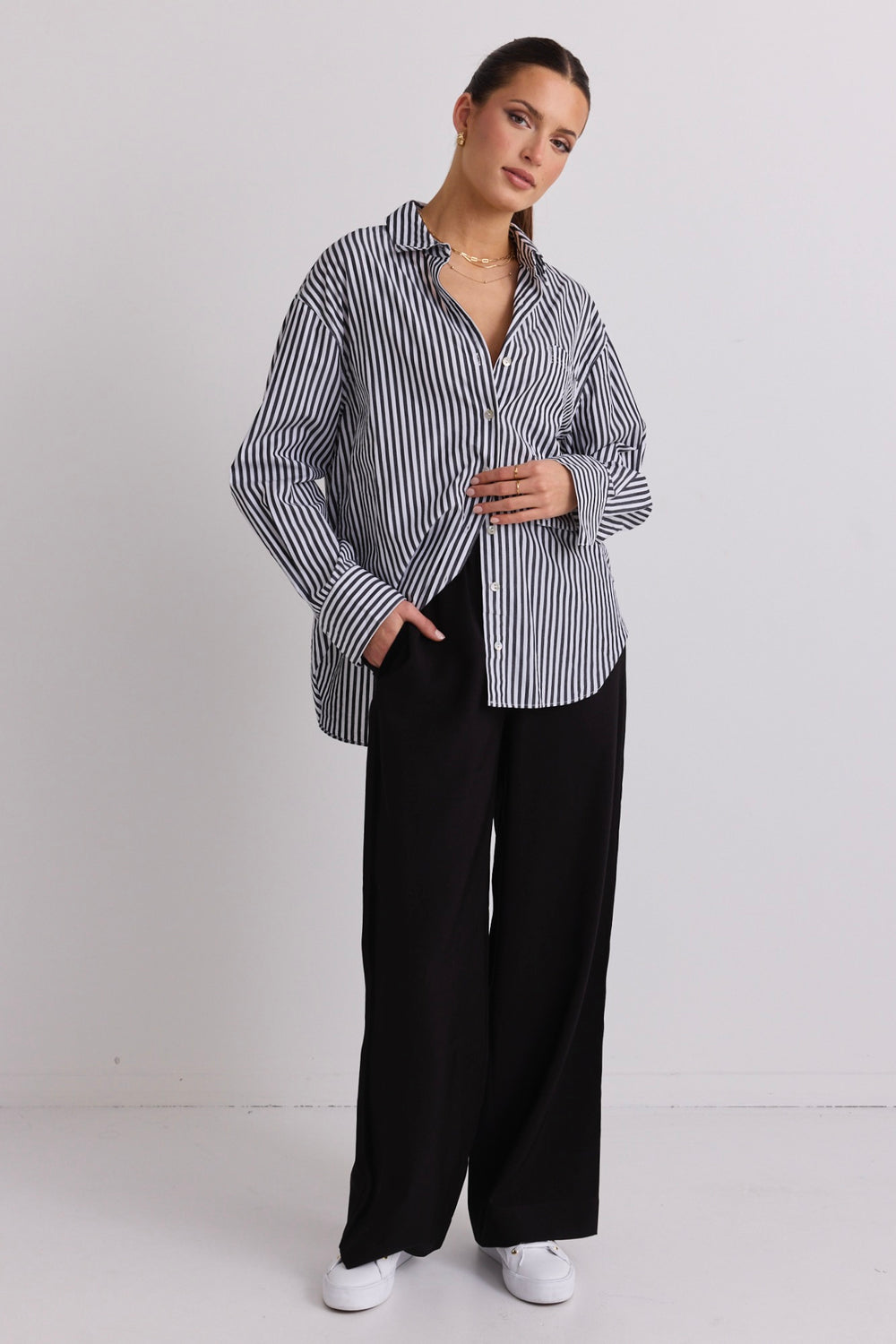 Shop Black Stripe Oversized Shirt Online | Flo & Frankie