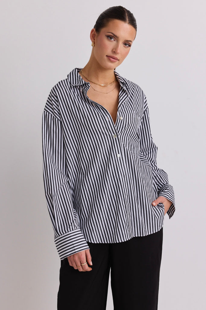 Shop Black Stripe Oversized Shirt Online | Flo & Frankie