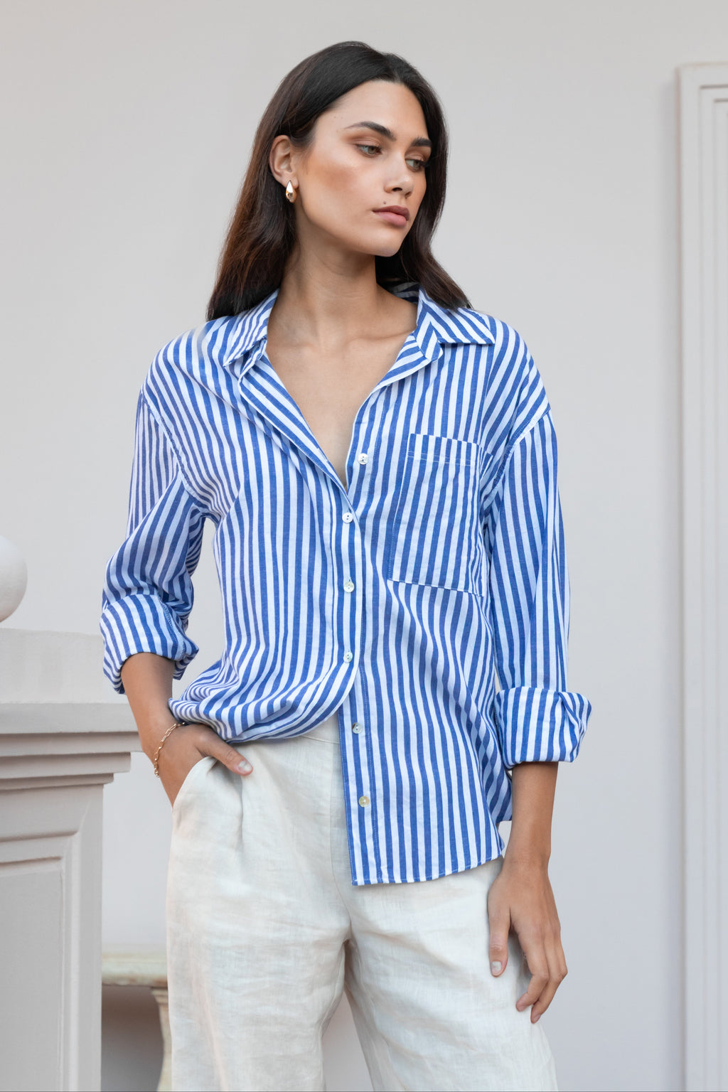 Shop You Got This Blue Stripe Cotton Oversized Shirt Flo Frankie