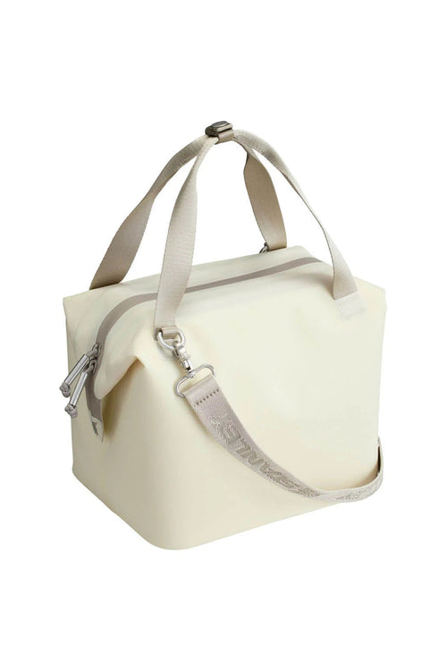 An off-white canvas tote bag with dual top handles and a matching shoulder strap, shown on a solid white background.
