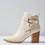 Adelaide Cream Buckle Ankle Mid Heel Boot