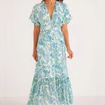 Alessia Blue Floral SS Midi Dress WW Dress Mink Pink   