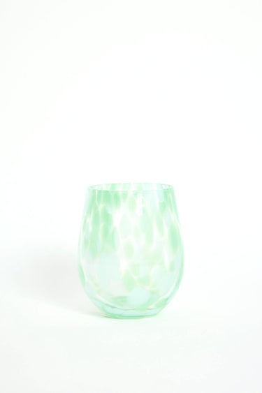 Stemless Green Aqua Splatter Wine Glass