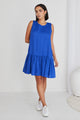 Ava Electric Blue Linen Sleeveless Frill Hem Smock Mini Dress