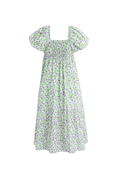 Babydoll Lilac Floral Puff Sleeve Midi Dress WW Dress Among the Brave   