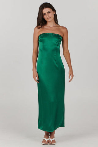 Sinead Emerald Green Strapless Bias Midi Dress