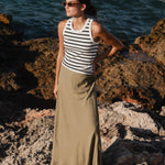 Lagos Soft Khaki Floaty Bias Cut Maxi Skirt