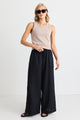 Resort Black Linen Tie Waist Pull On Wide Pants