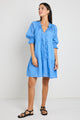 Composer Blue Cotton Voile SS Tie Front Mini Shift Dress