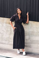 Dusk Black Puff Sleeve Collared Midi Dress