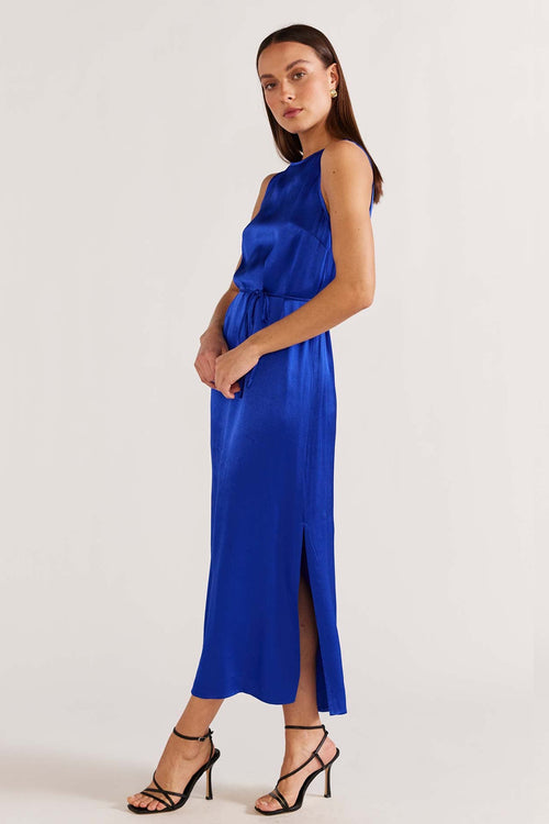 model wears Cobalt Midi Dress