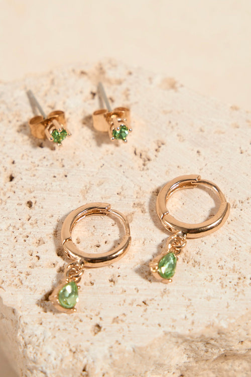 emerald green gold earring set